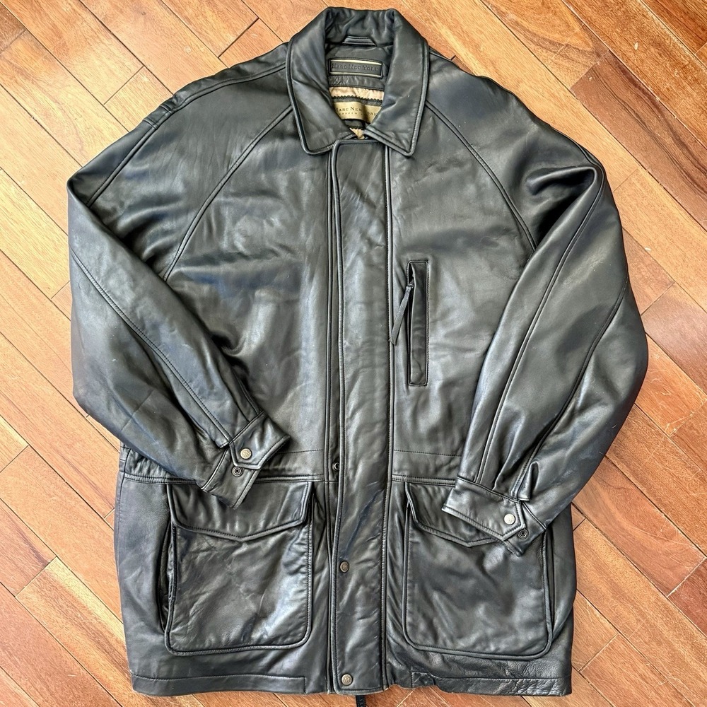 VTG Men 90s Y2K Andrew Marc New York Heavy Black Quilt Leather Jacket Coat Sz XL